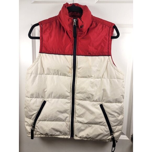 Vintage Abercrombie Puffer Vest Red & White Zipper Closure Size M - Picture 1 of 15